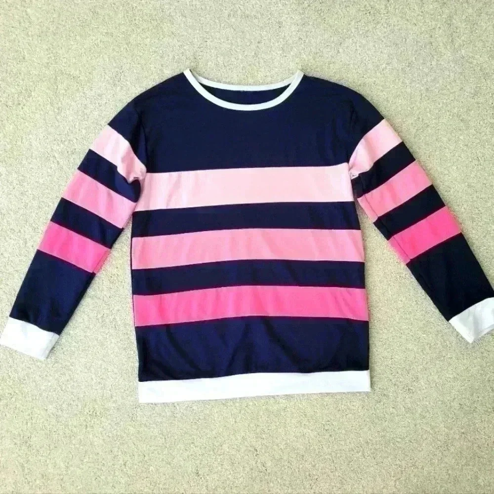 ✨Woman's Crew Style Pullover Top- Wide Horizontal Stripes/Long Sleeve✨ - Picture 1 of 6